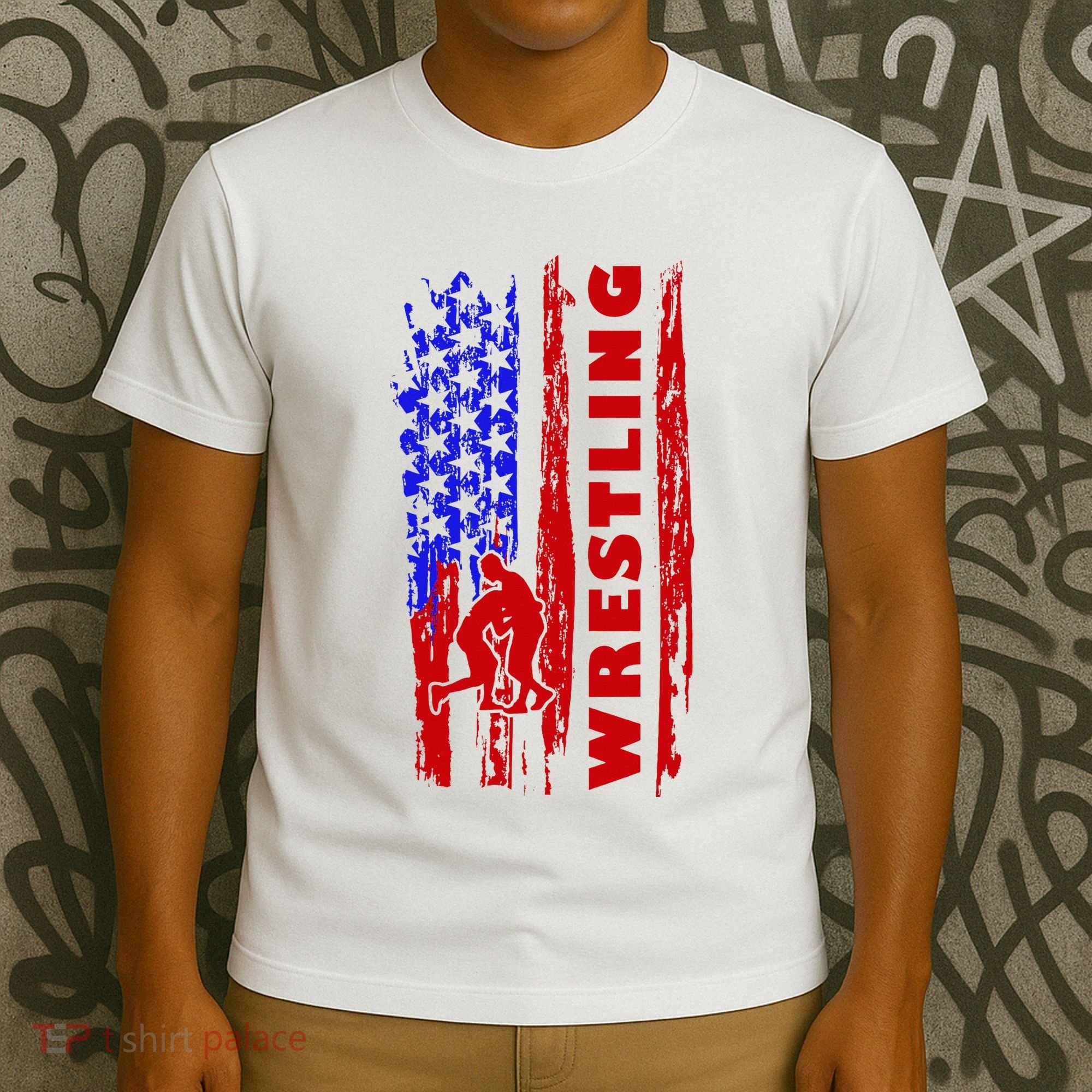 Love Wrestling American Flag Wrestling Coaches T-Shirt