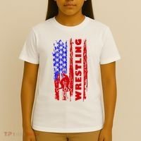 Love Wrestling American Flag Wrestling Coaches T-Shirt thumb 4
