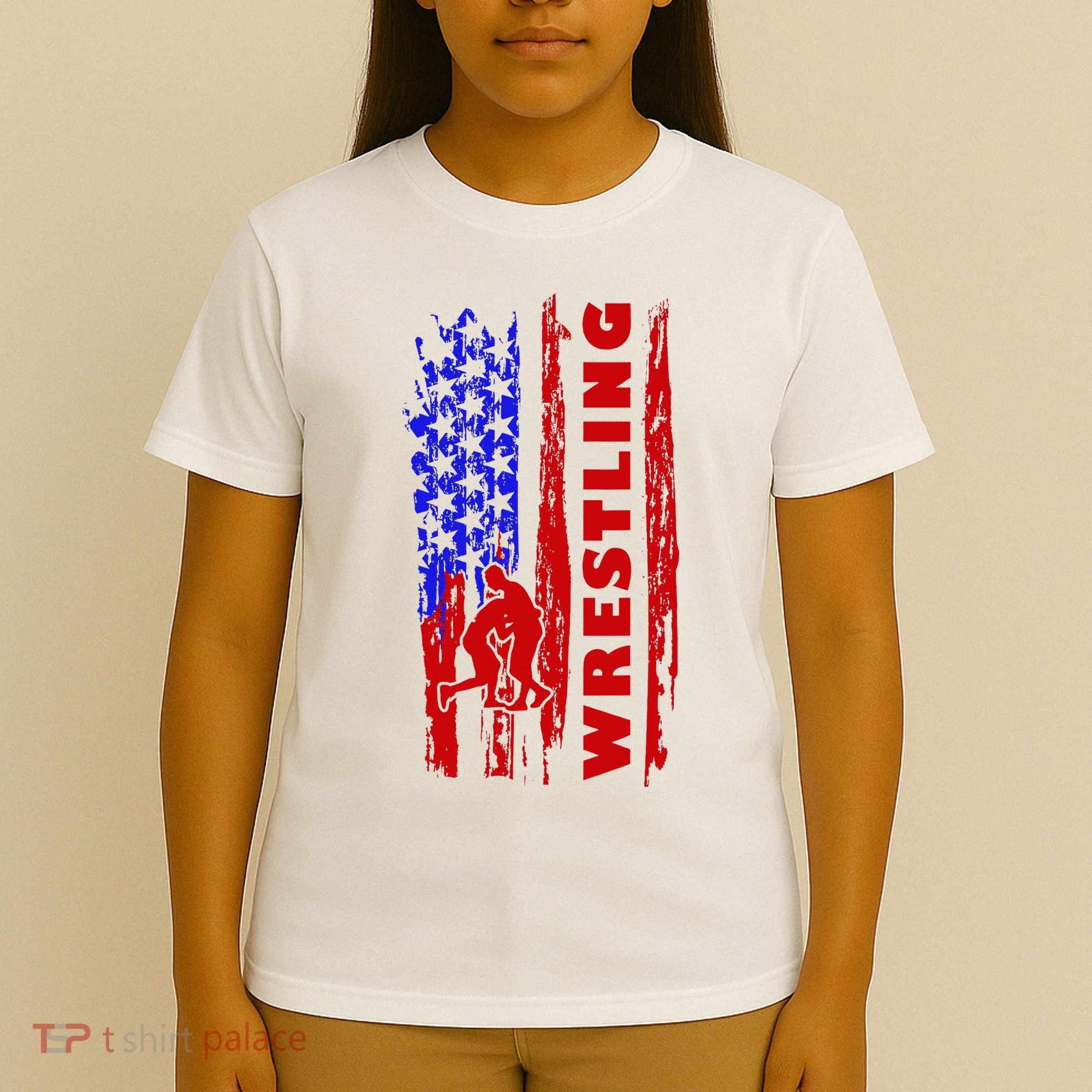 Love Wrestling American Flag Wrestling Coaches T-Shirt