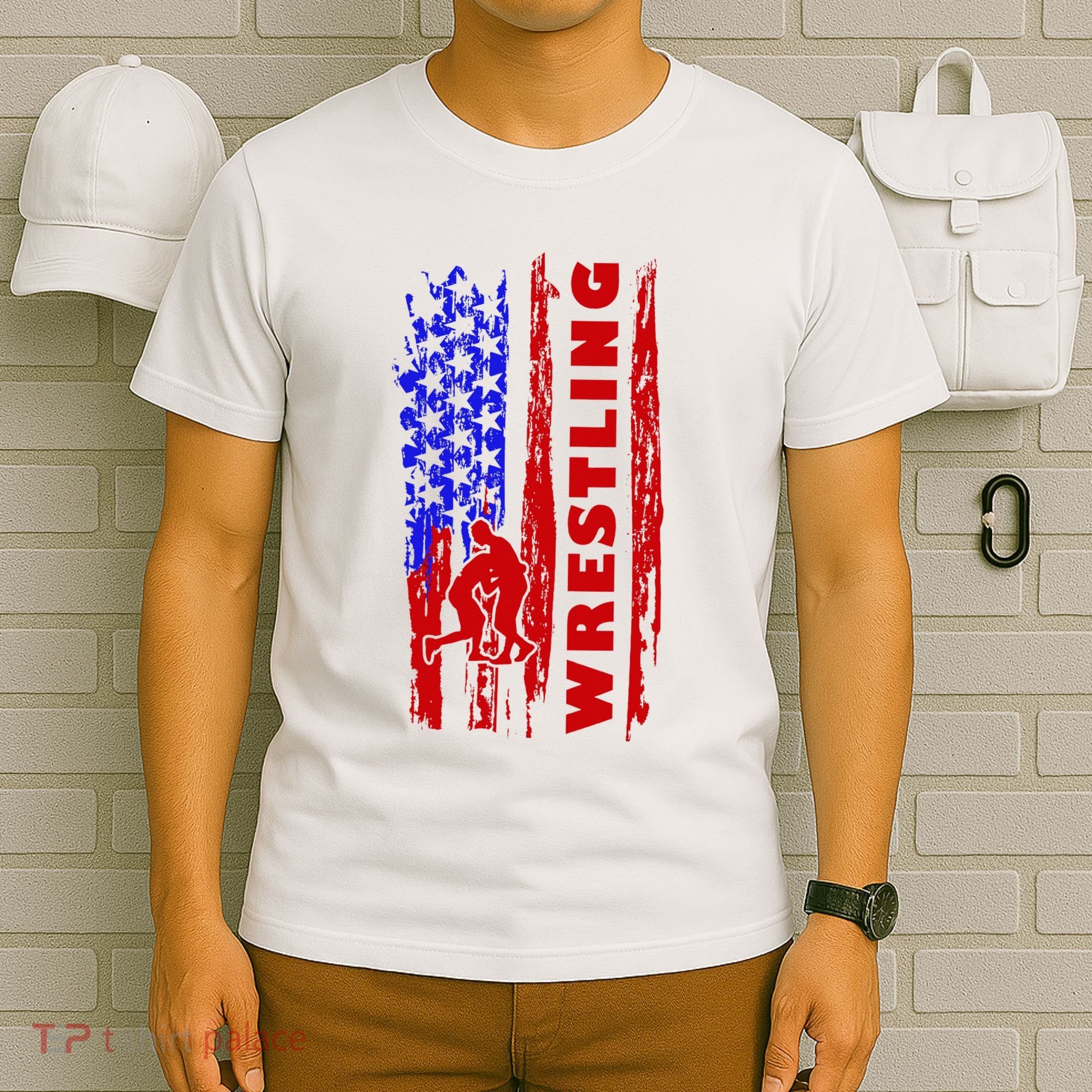 Love Wrestling American Flag Wrestling Coaches T-Shirt