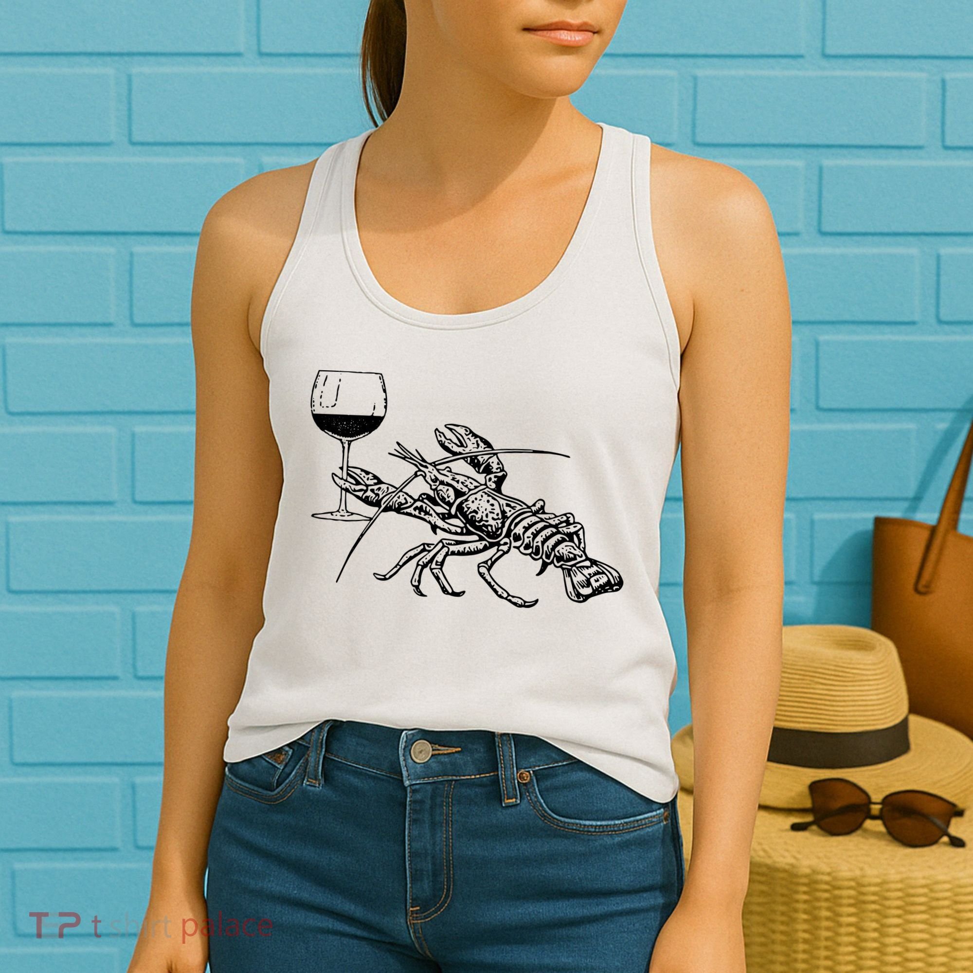 Lobster Wine Drinking Shirts Funny Beach Cruise Vacation Gift Women's Tank Top