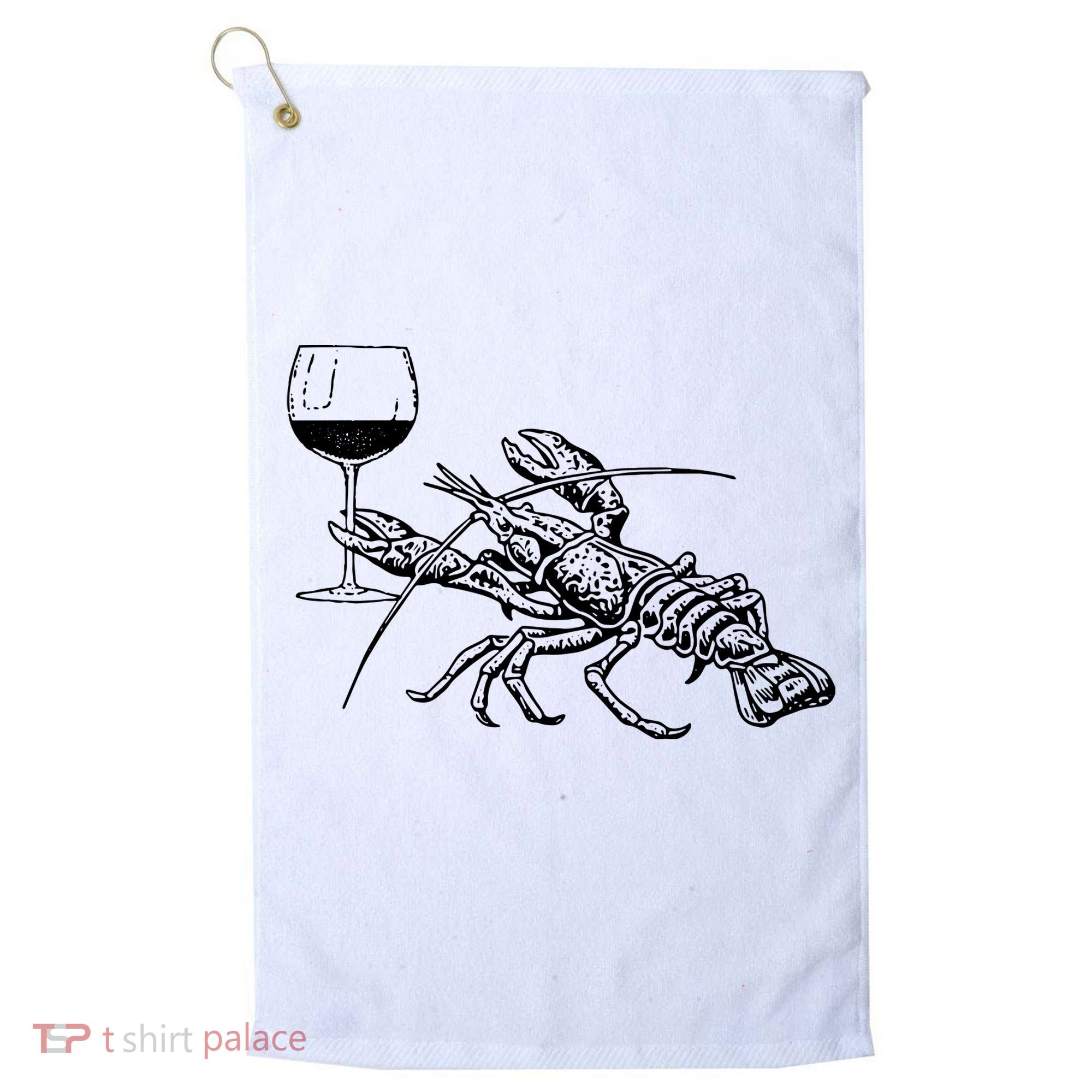 Lobster Wine Drinking Shirts Funny Beach Cruise Vacation Gift Golf Towel
