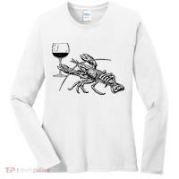 Lobster Wine Drinking Shirts Funny Beach Cruise Vacation Gift Women's Long Sleeve Shirt thumb 0