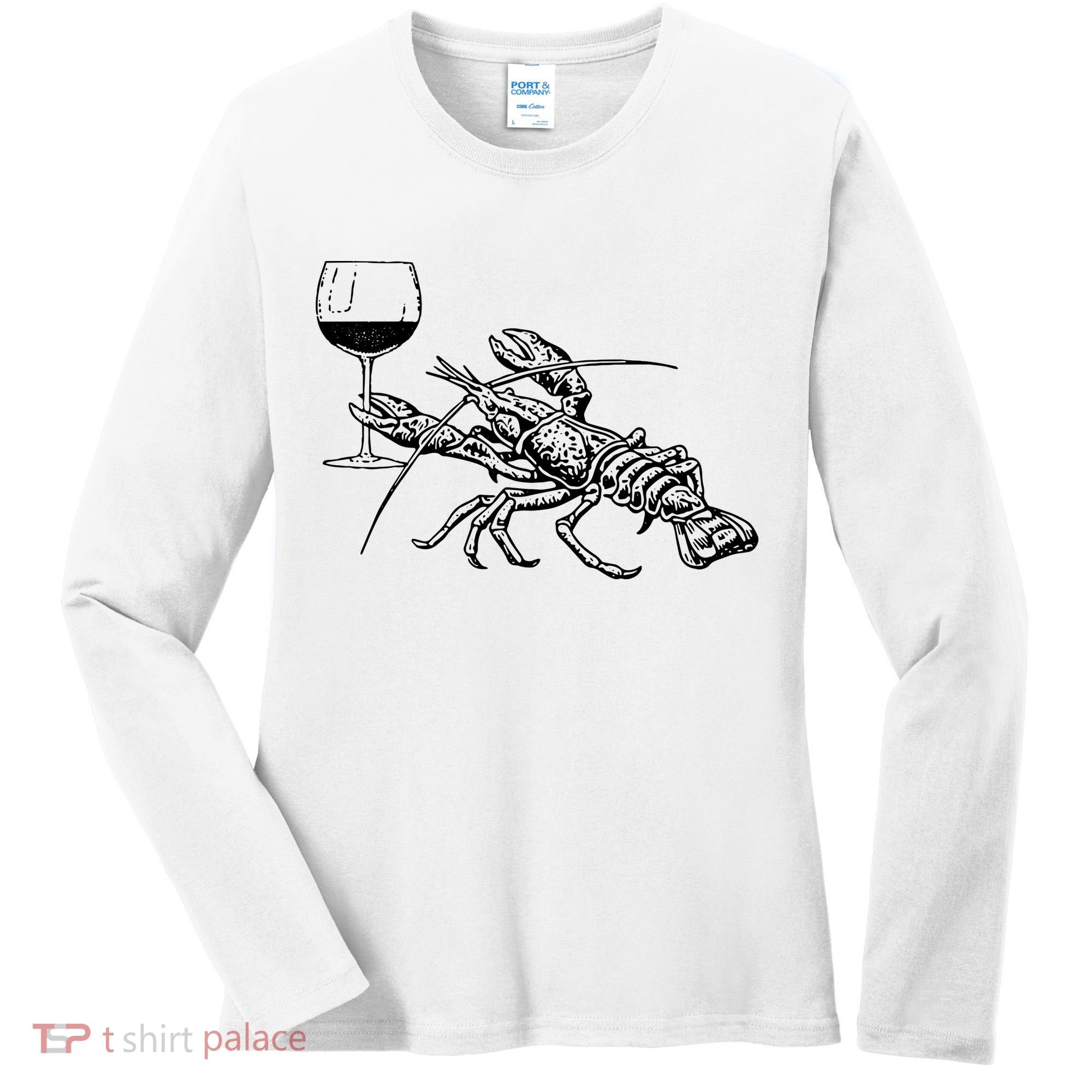 Lobster Wine Drinking Shirts Funny Beach Cruise Vacation Gift Women's Long Sleeve Shirt