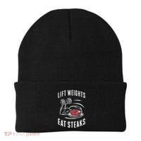 Lift Weights Eat Steaks Beanie thumb 0