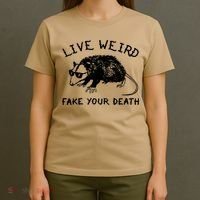 Live Weird Fake Your Death Cool Graphic Awesome Opossum T-Shirt thumb 4