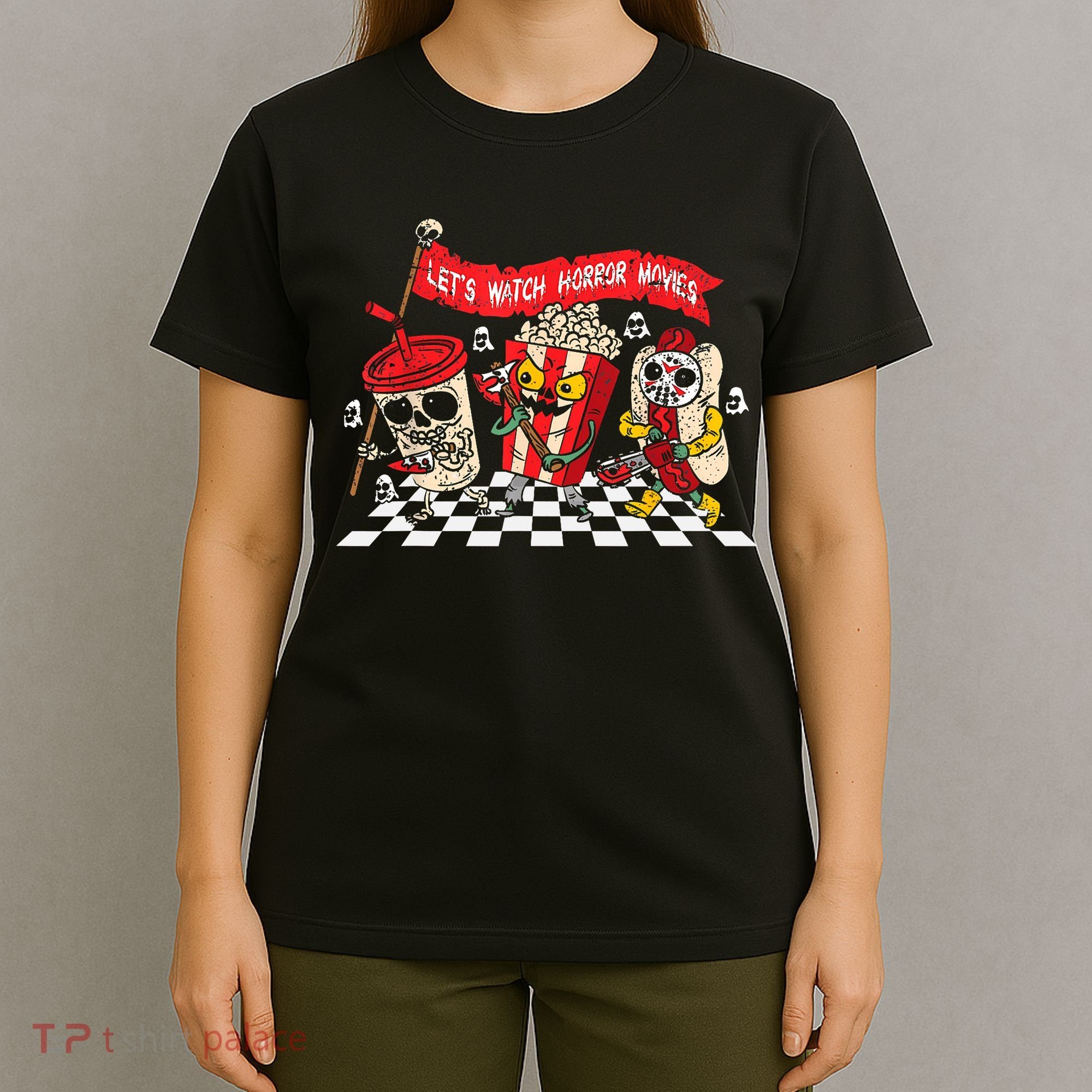 Lets Watch Horror Movies Halloween Funny Ghost Skeleton T-Shirt