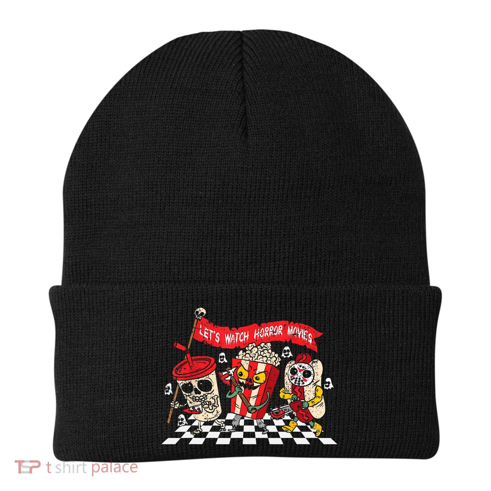 Lets Watch Horror Movies Halloween Funny Ghost Skeleton Beanie