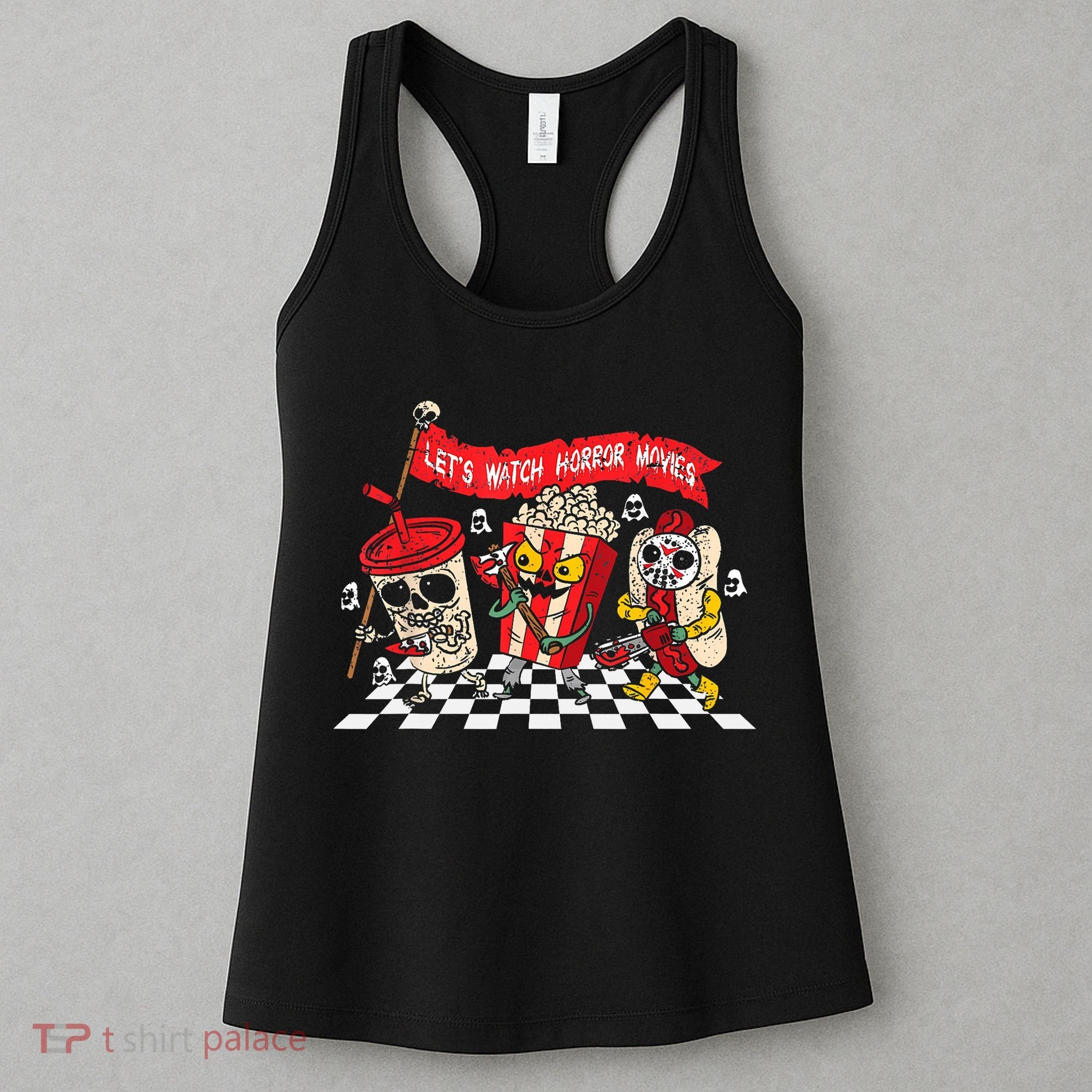 Lets Watch Horror Movies Halloween Funny Ghost Skeleton Women's Tank Top