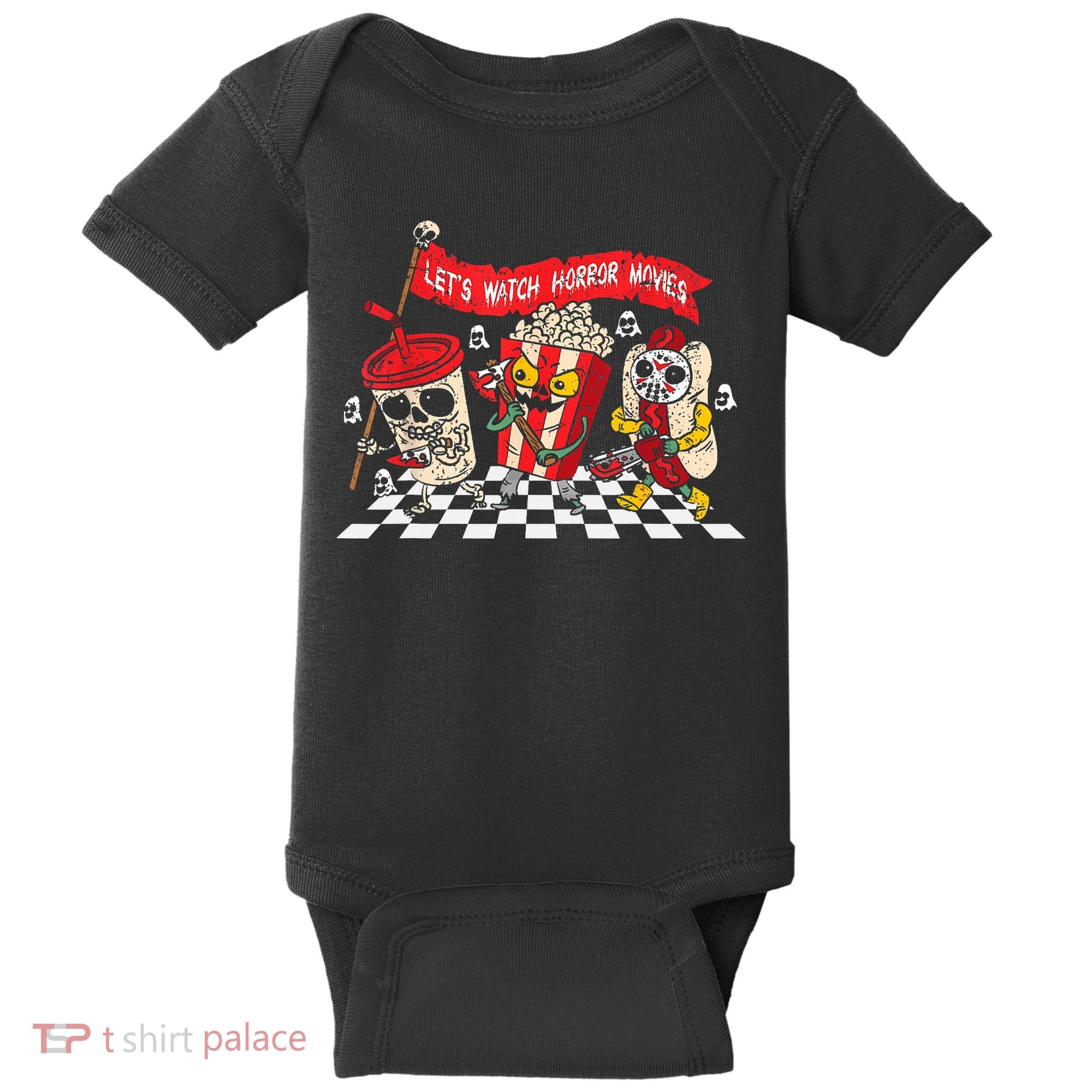 Lets Watch Horror Movies Halloween Funny Ghost Skeleton Baby Bodysuit