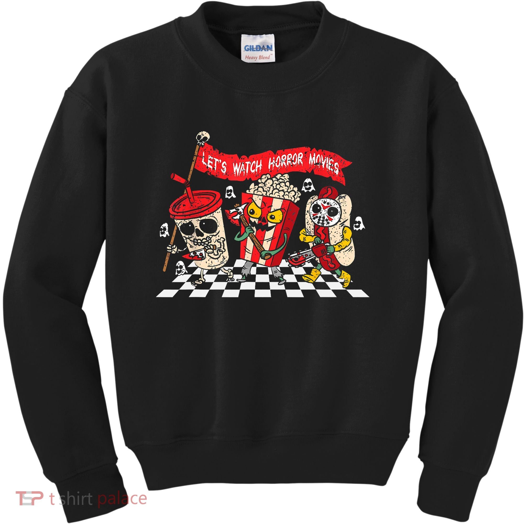 Lets Watch Horror Movies Halloween Funny Ghost Skeleton Kids Sweatshirt
