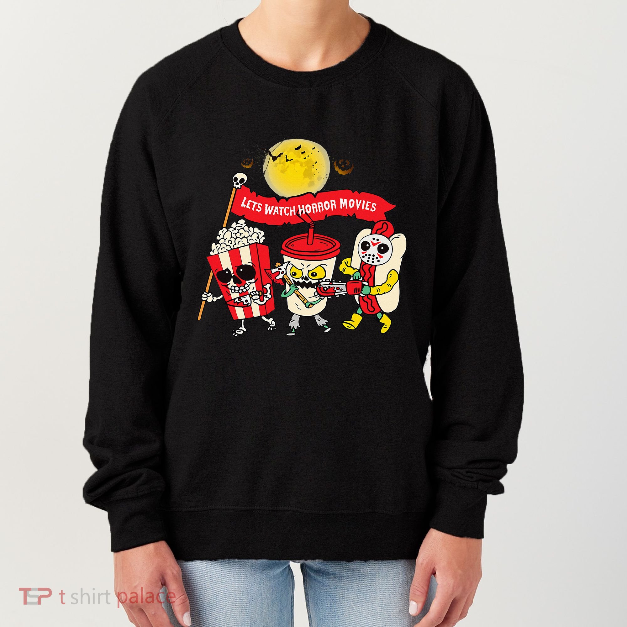 Lets Watch Horror Movies Halloween Funny Ghost Skeleton Women's Sweatshirt
