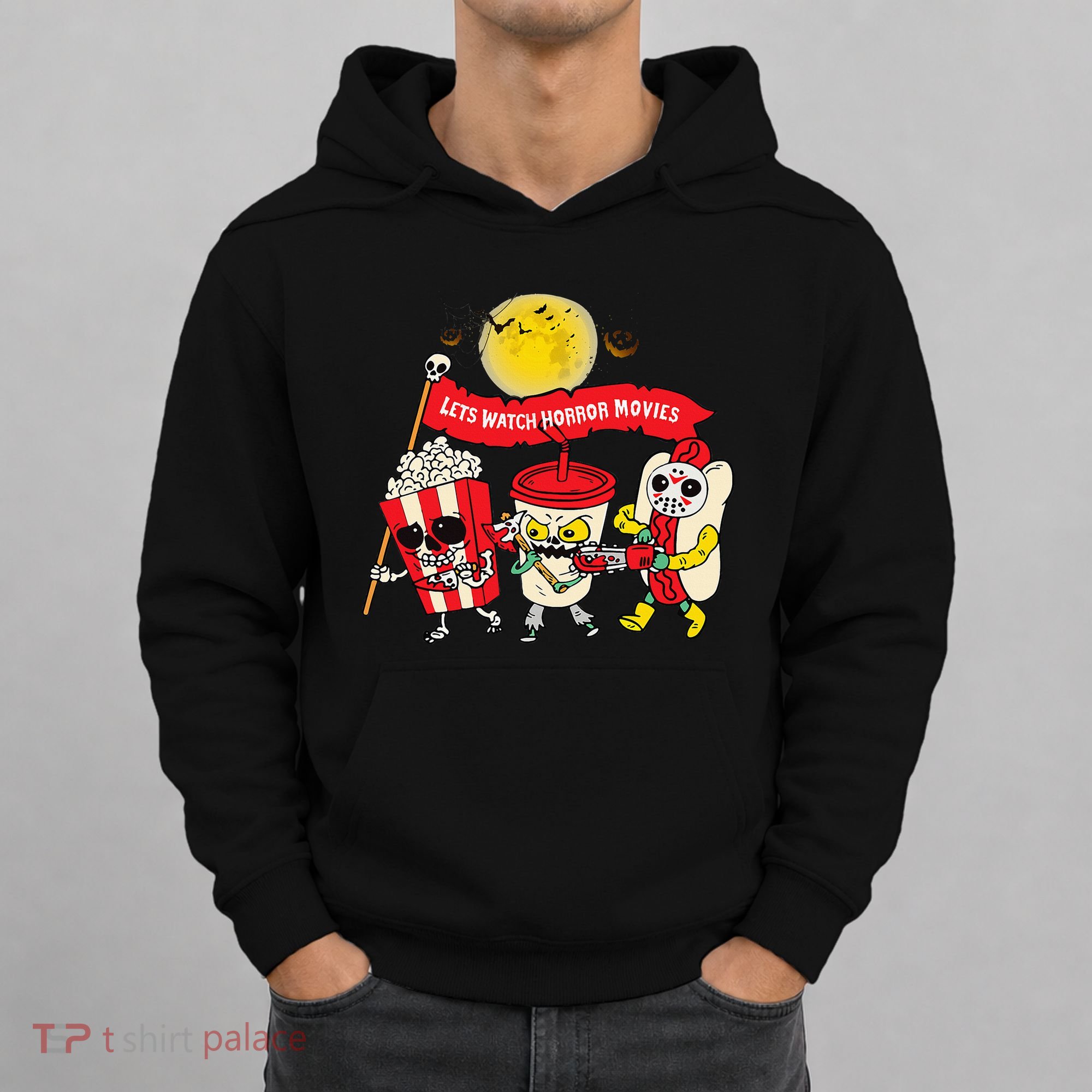 Lets Watch Horror Movies Halloween Funny Ghost Skeleton Hoodie