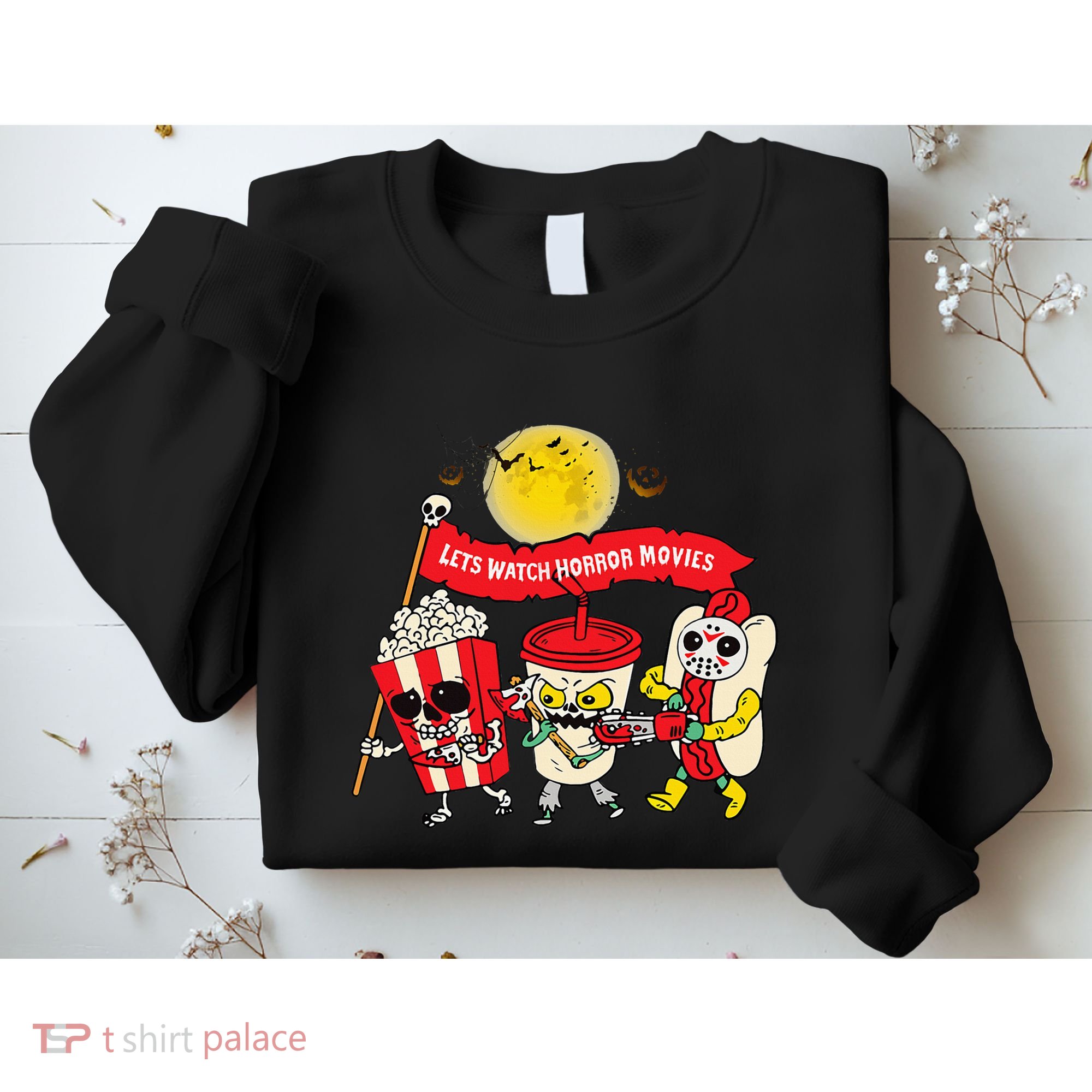 Lets Watch Horror Movies Halloween Funny Ghost Skeleton Sweatshirt