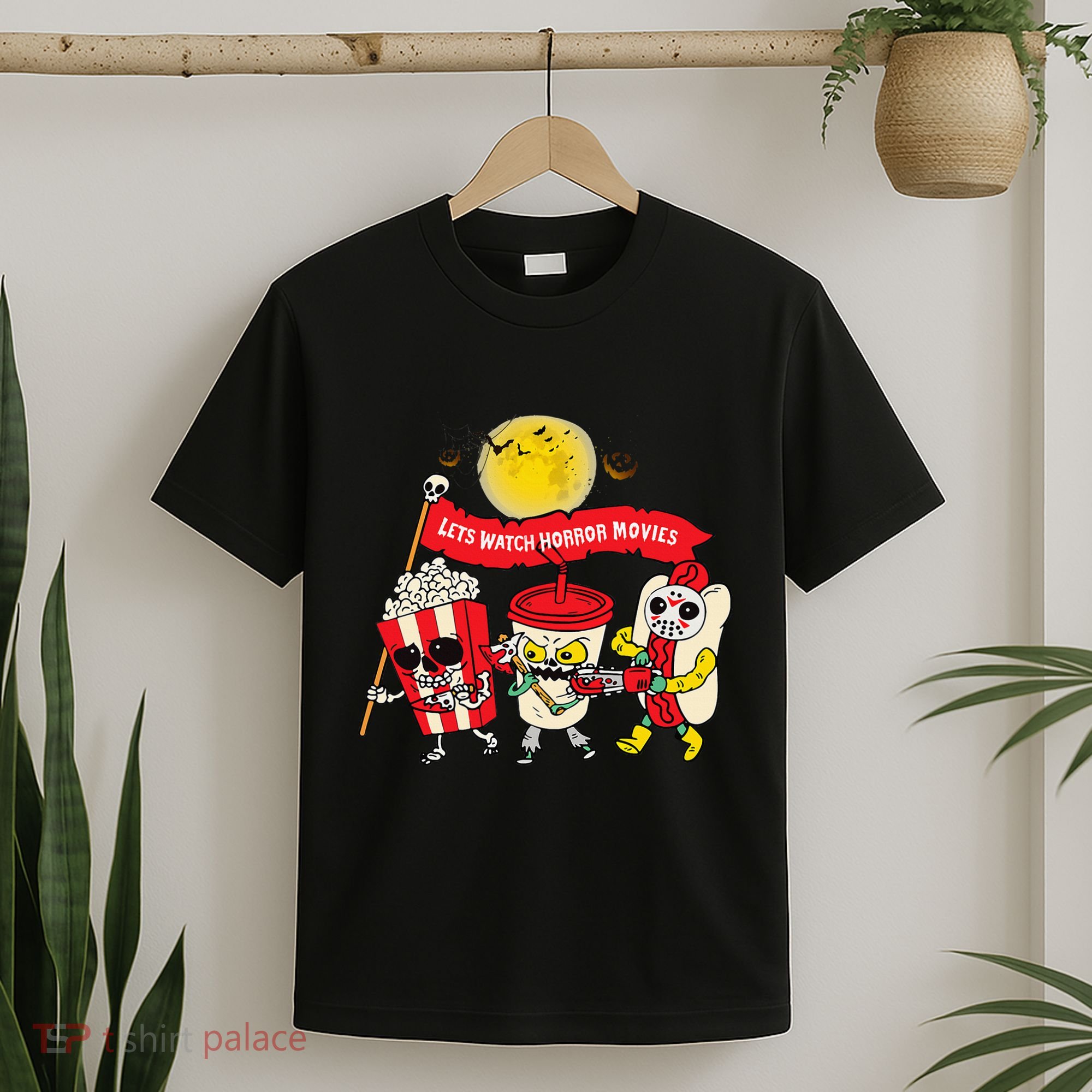 Lets Watch Horror Movies Halloween Funny Ghost Skeleton T-Shirt