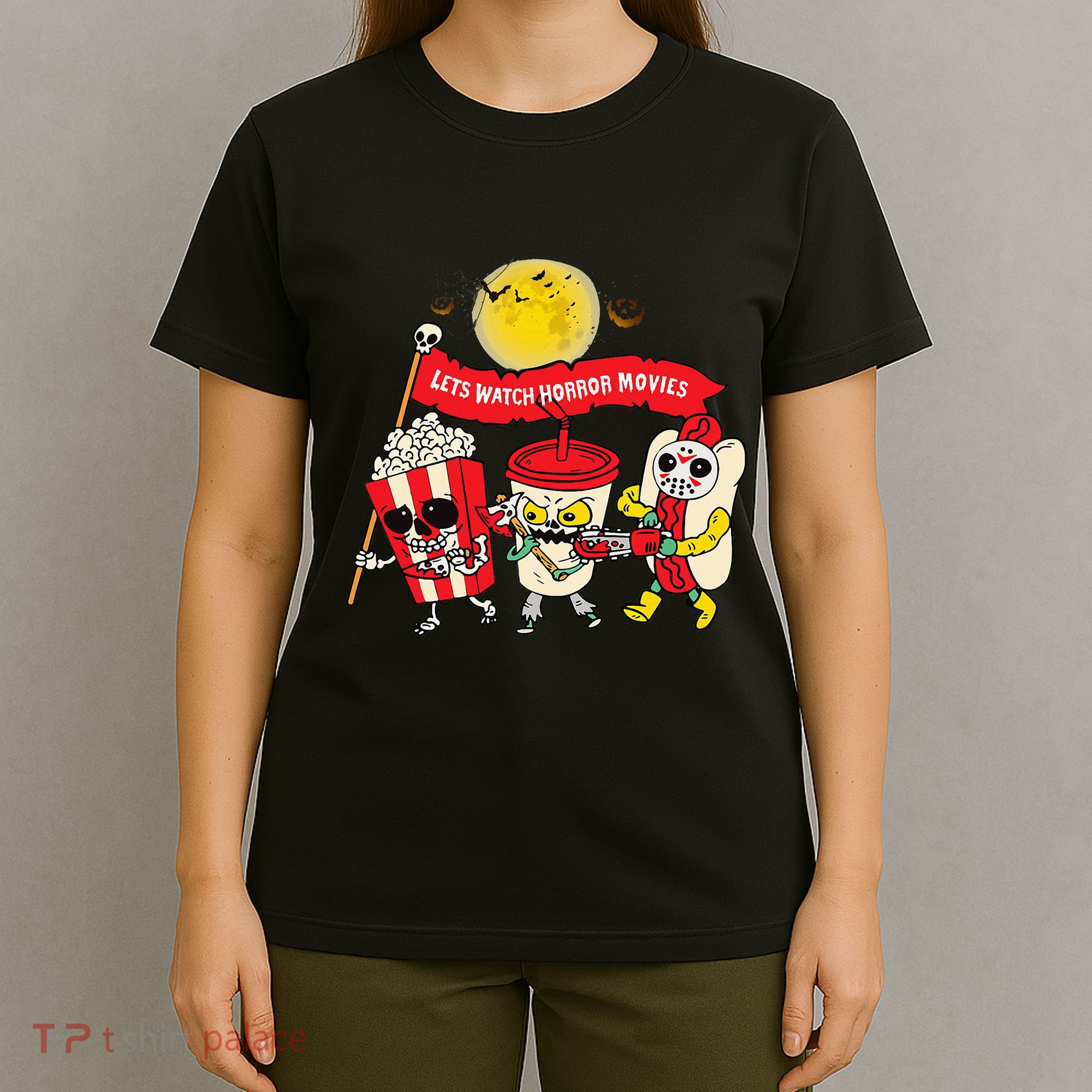 Lets Watch Horror Movies Halloween Funny Ghost Skeleton T-Shirt