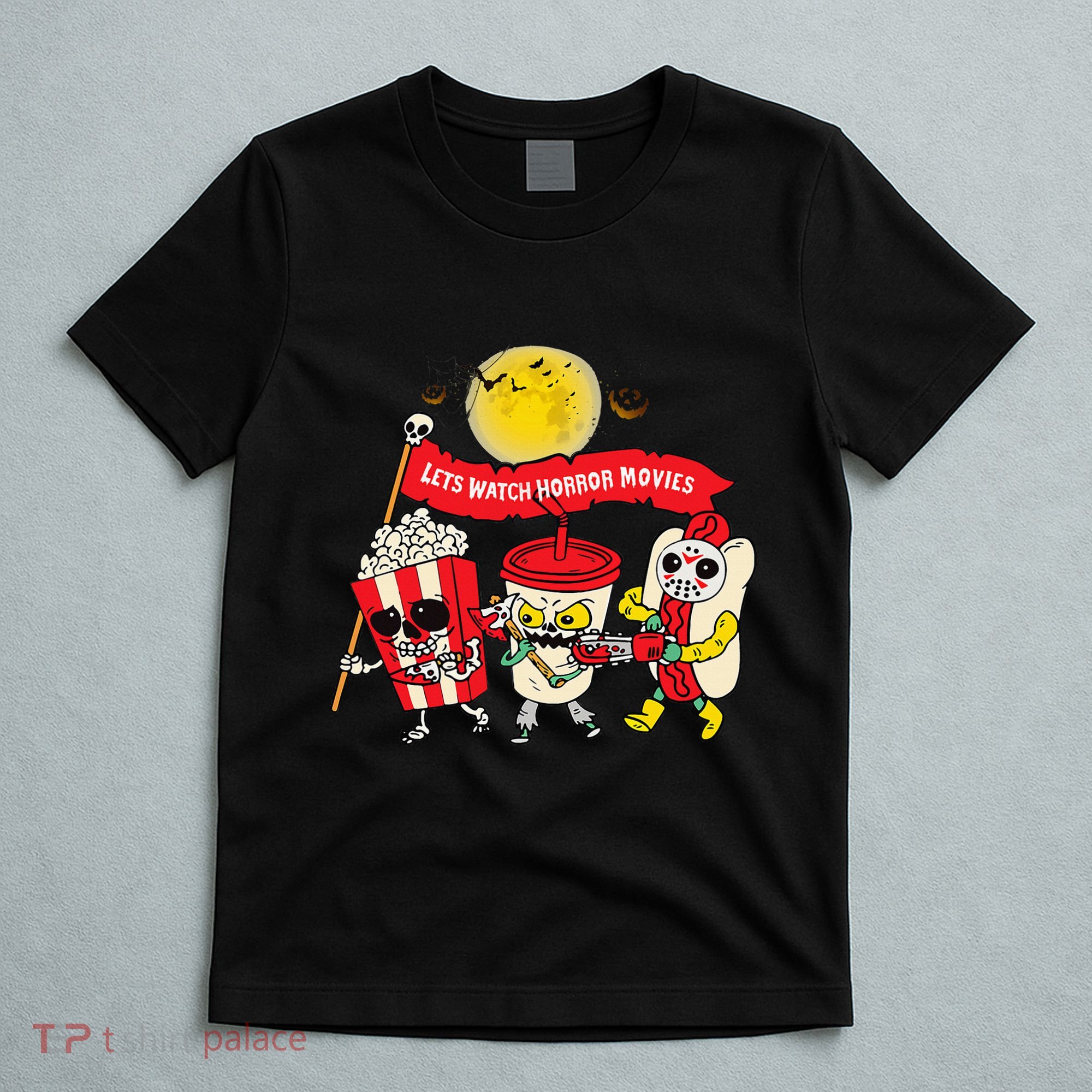 Lets Watch Horror Movies Halloween Funny Ghost Skeleton T-Shirt