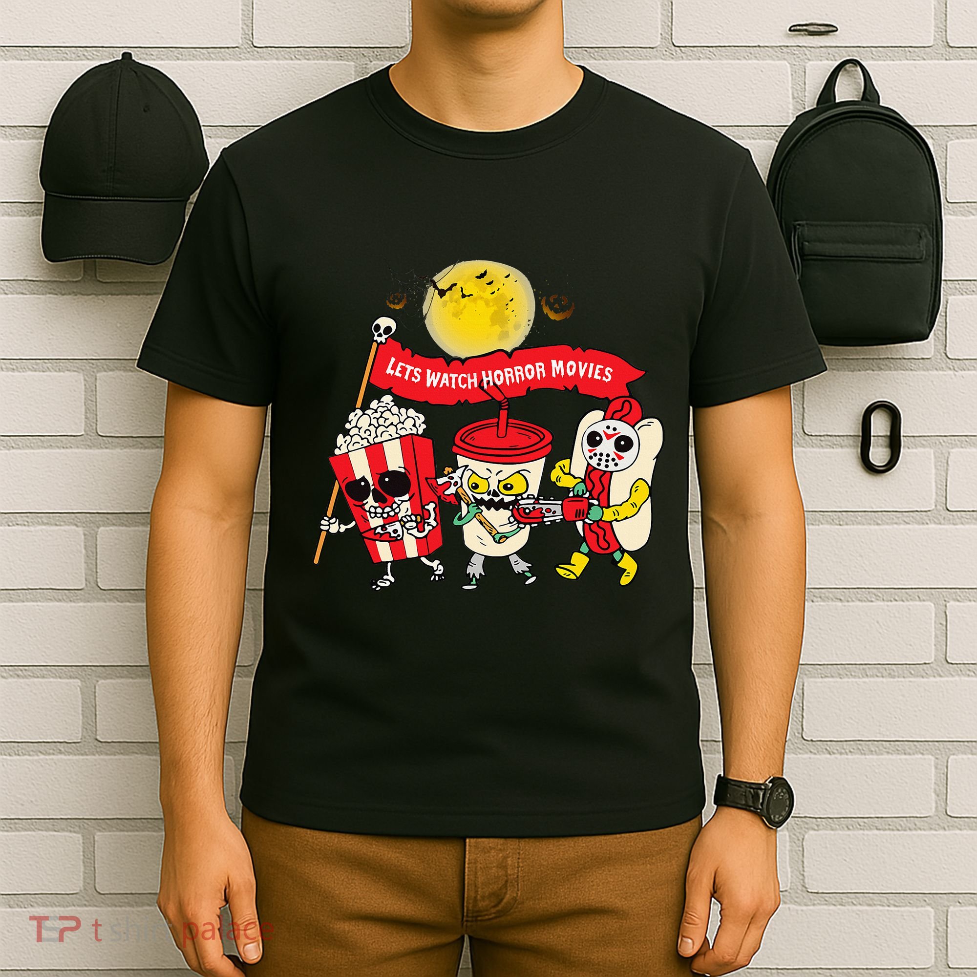 Lets Watch Horror Movies Halloween Funny Ghost Skeleton T-Shirt