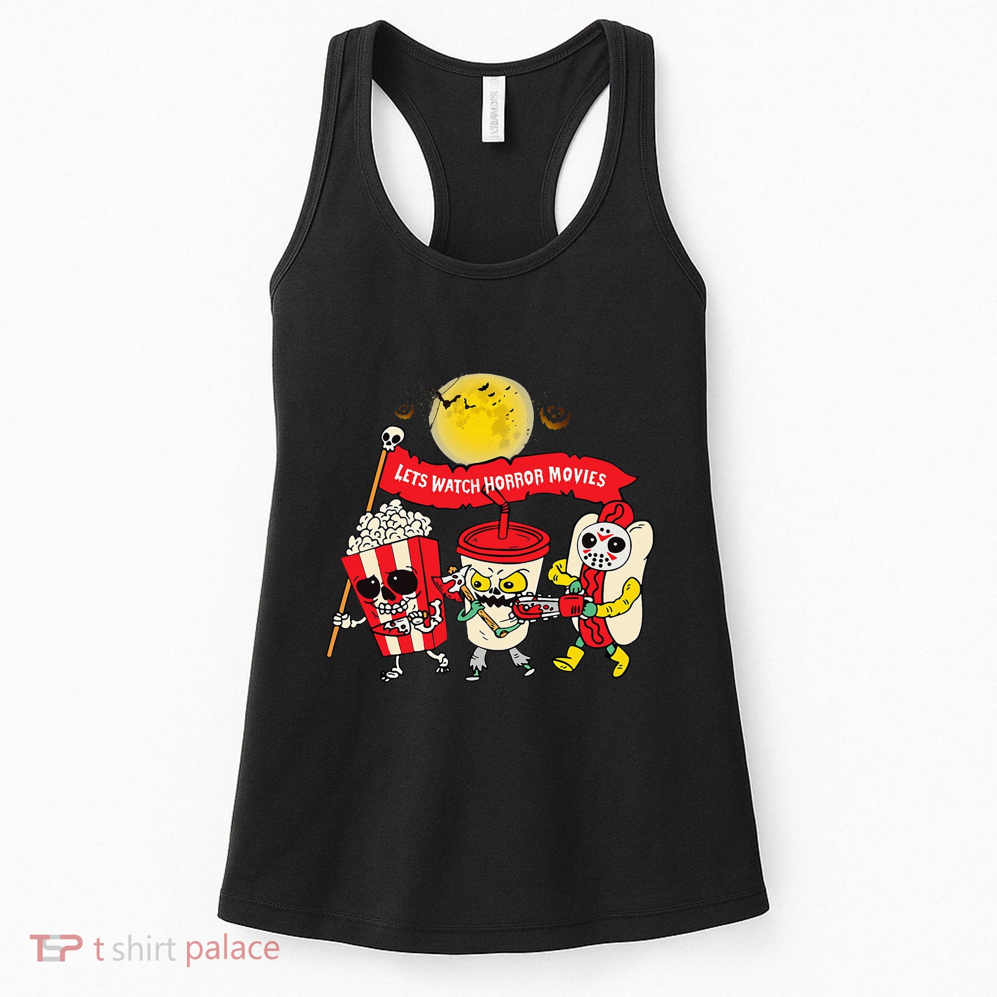 Lets Watch Horror Movies Halloween Funny Ghost Skeleton Women's Tank Top