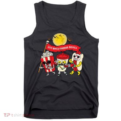 Lets Watch Horror Movies Halloween Funny Ghost Skeleton Tank Top