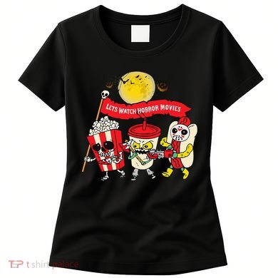 Lets Watch Horror Movies Halloween Funny Ghost Skeleton Women's T-Shirt