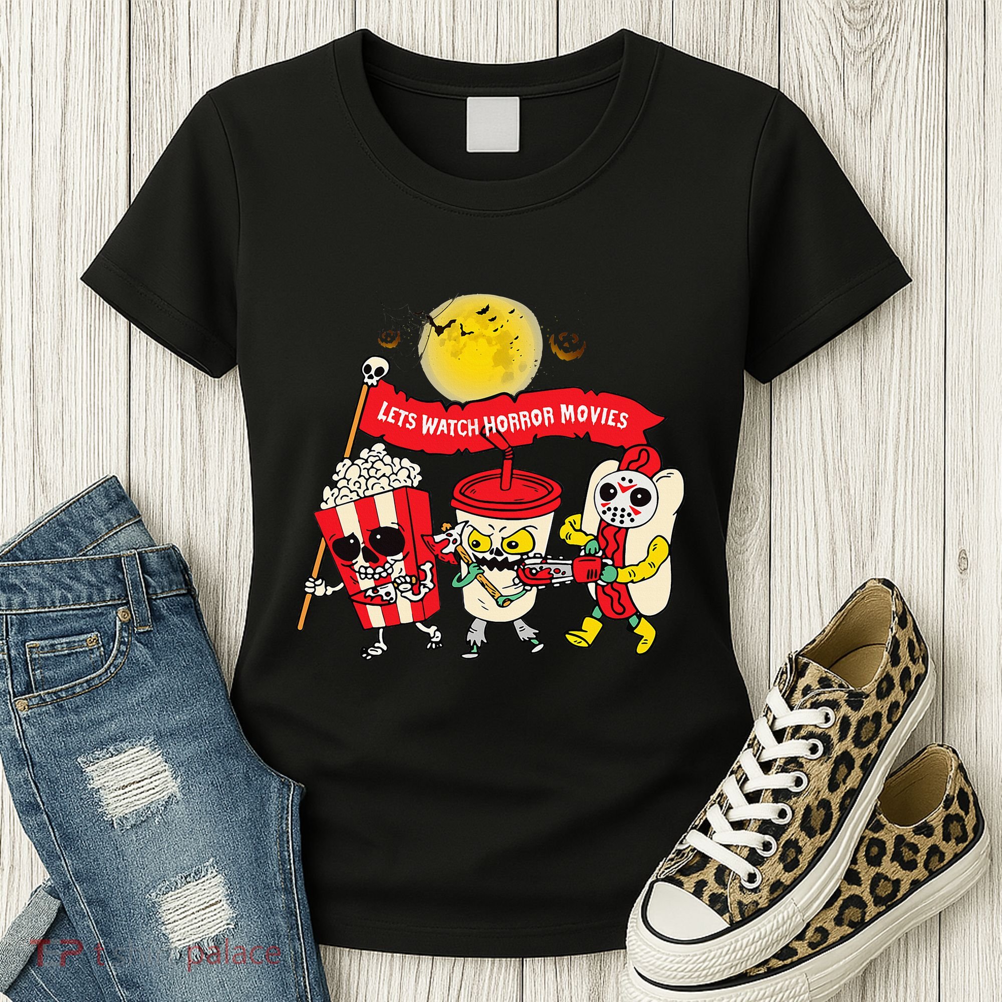 Lets Watch Horror Movies Halloween Funny Ghost Skeleton Women's T-Shirt
