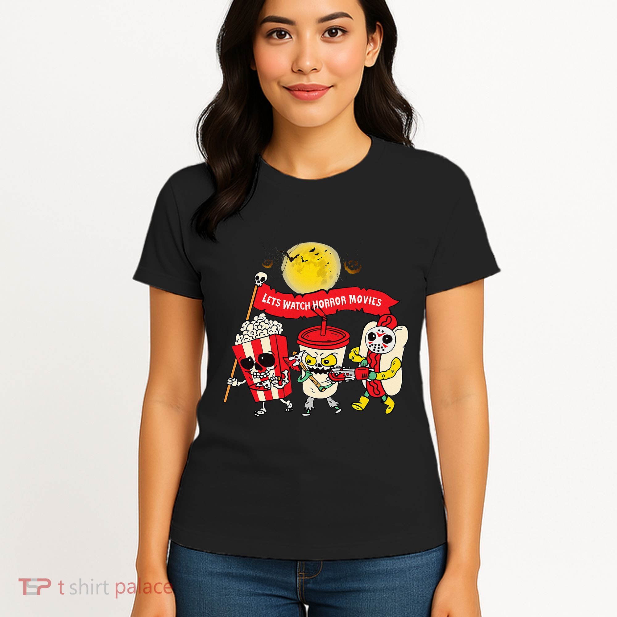 Lets Watch Horror Movies Halloween Funny Ghost Skeleton Women's T-Shirt