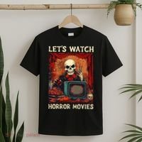 Lets Watch Horror Movies Gothic Halloween Skeleton T-Shirt thumb 2