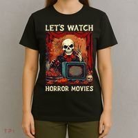 Lets Watch Horror Movies Gothic Halloween Skeleton T-Shirt thumb 4
