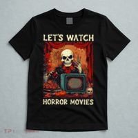 Lets Watch Horror Movies Gothic Halloween Skeleton T-Shirt thumb 5