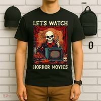 Lets Watch Horror Movies Gothic Halloween Skeleton T-Shirt thumb 6
