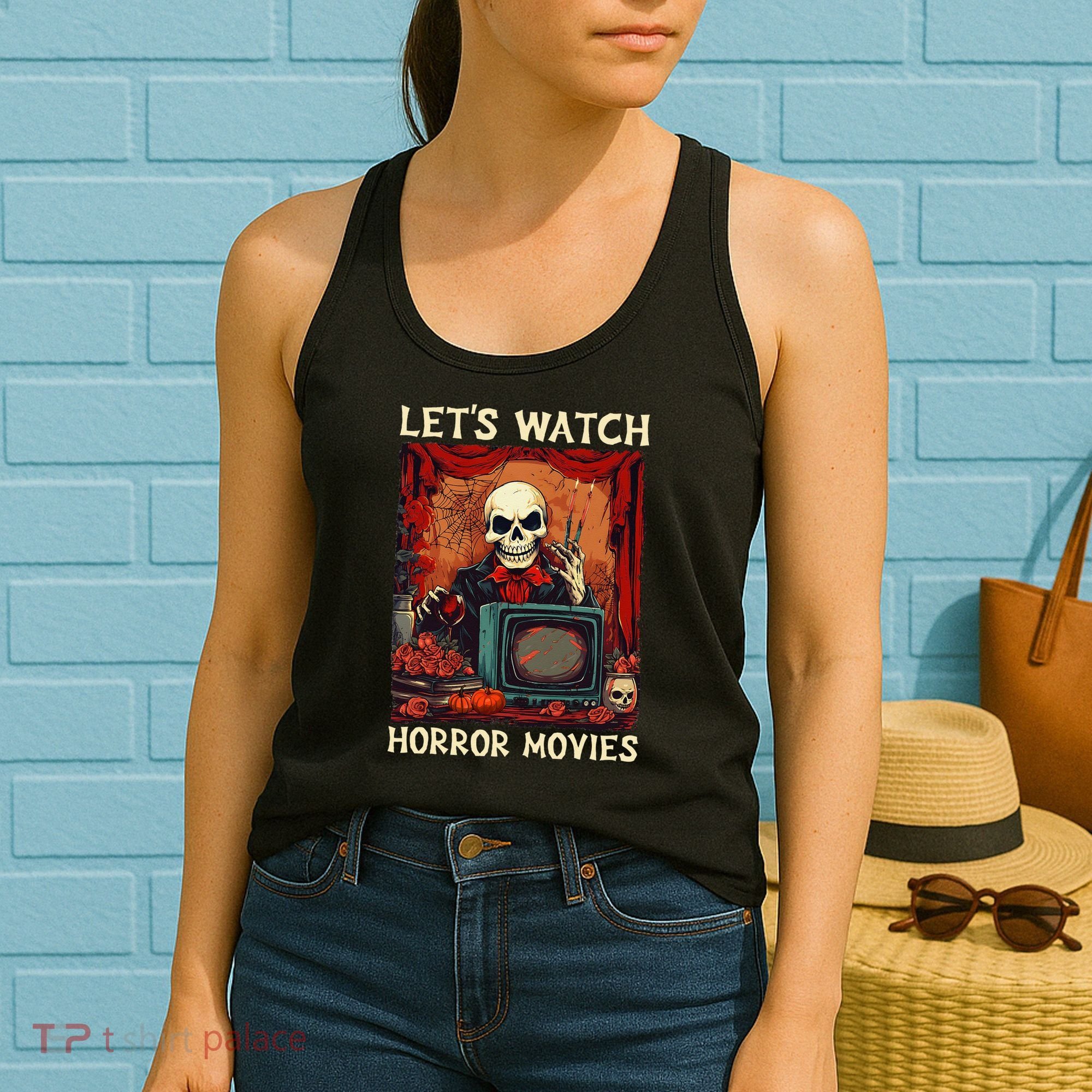 Lets Watch Horror Movies Gothic Halloween Skeleton Women's Tank Top