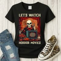 Lets Watch Horror Movies Gothic Halloween Skeleton Women's T-Shirt thumb 3