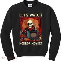 Lets Watch Horror Movies Gothic Halloween Skeleton Kids Sweatshirt thumb 0