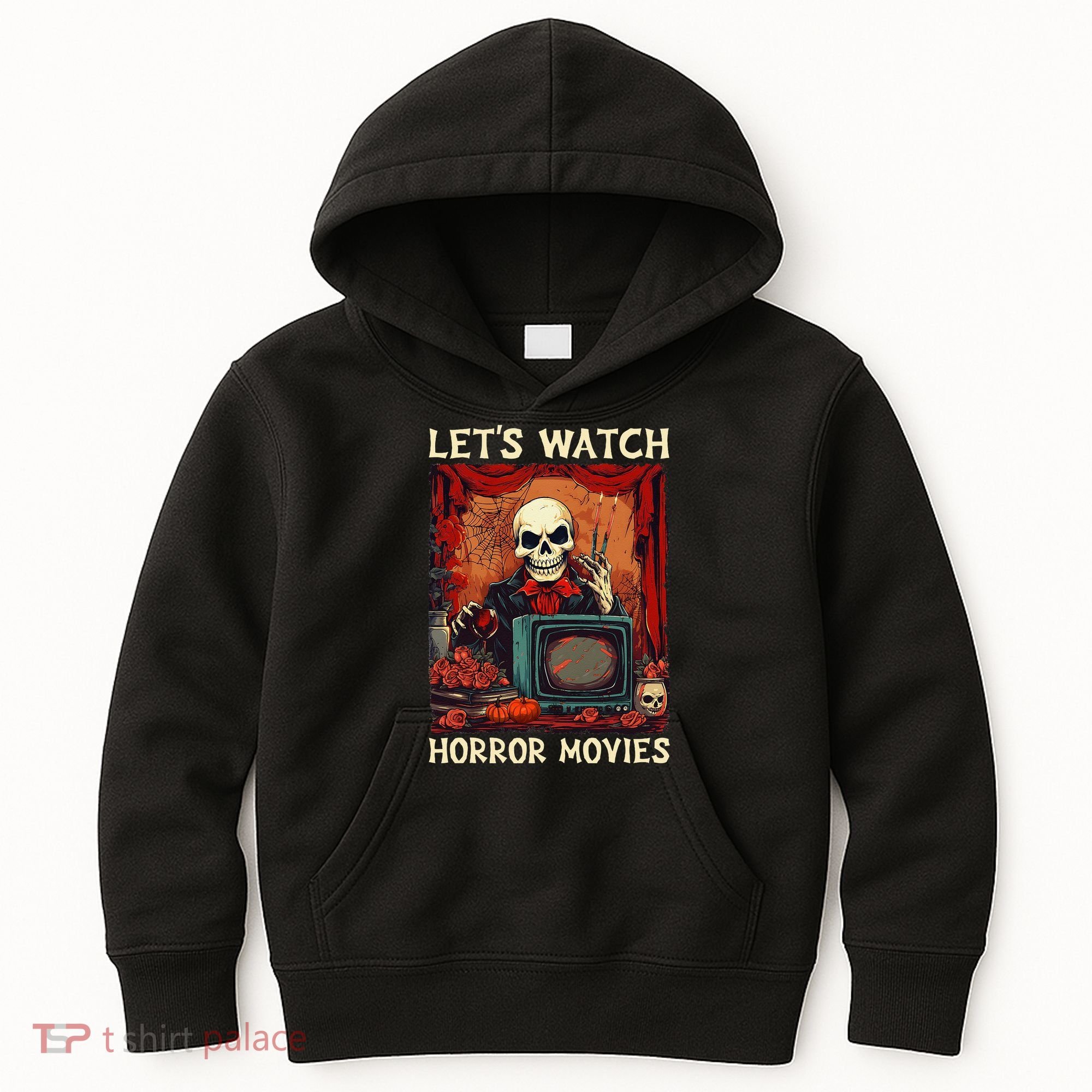 Lets Watch Horror Movies Gothic Halloween Skeleton Kids Hoodie