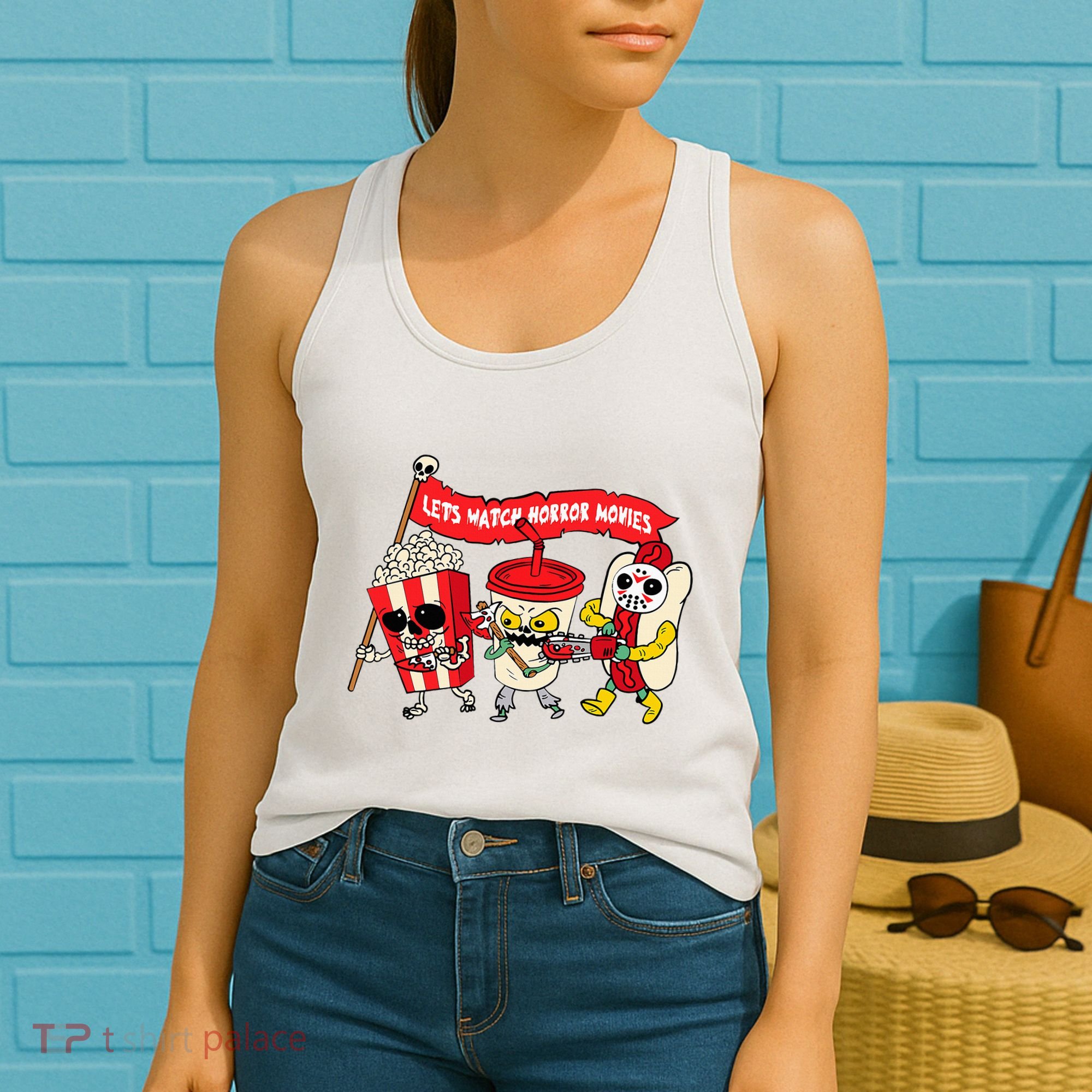 Lets Watch Horror Movies Funny Halloween Costume Spooky Women's Tank Top