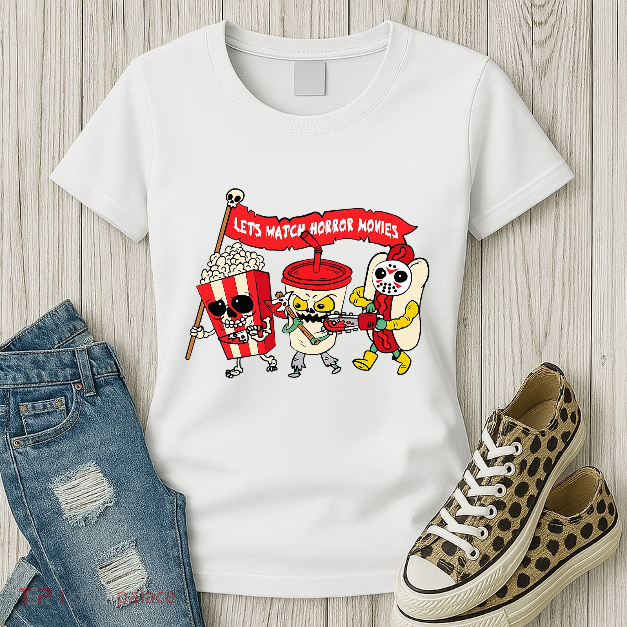 Lets Watch Horror Movies Funny Halloween Costume Spooky Women's T-Shirt