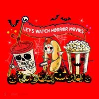 Lets Watch Horror Movies Halloween Funny Ghost Skeleton Santa Hat thumb 1