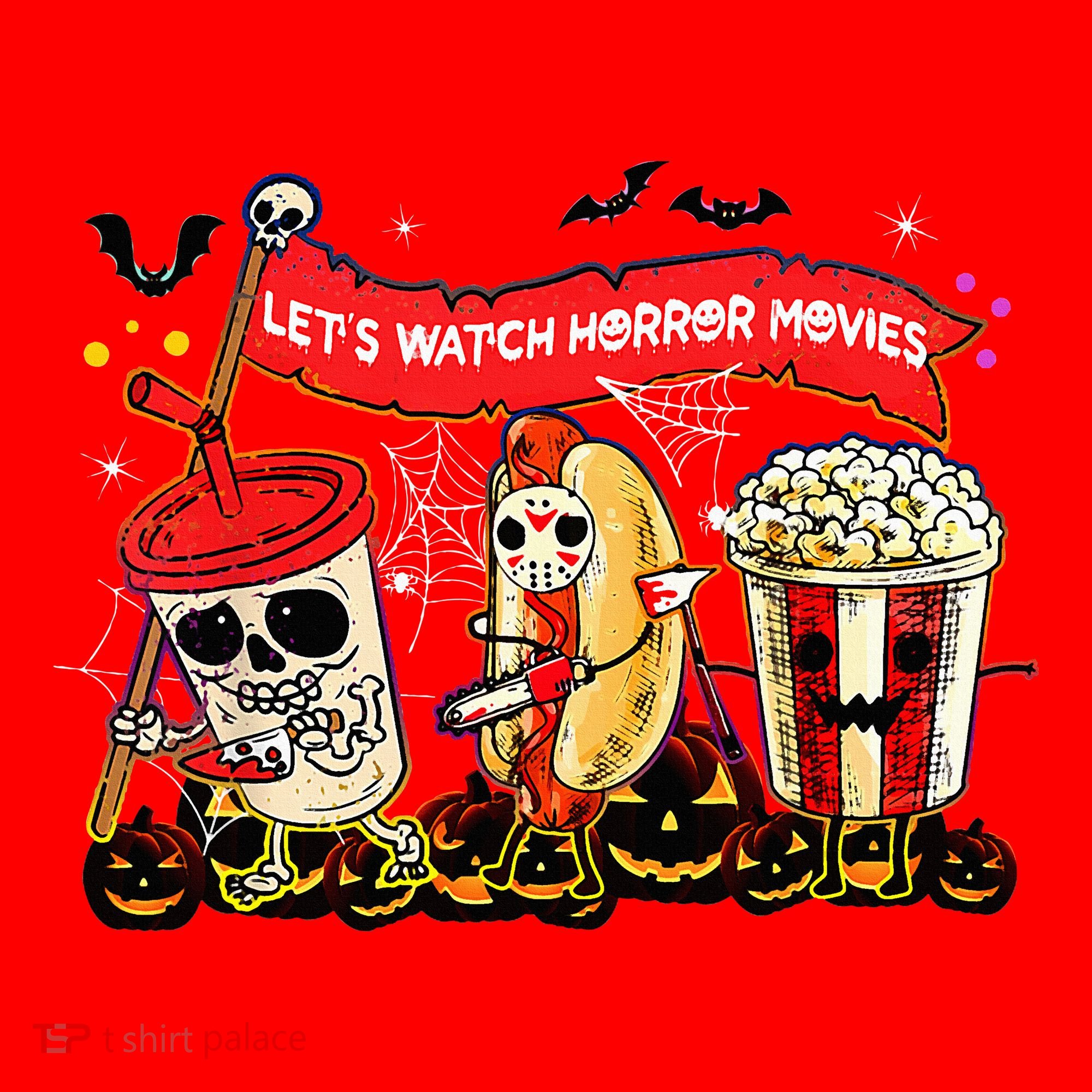 Lets Watch Horror Movies Halloween Funny Ghost Skeleton Santa Hat