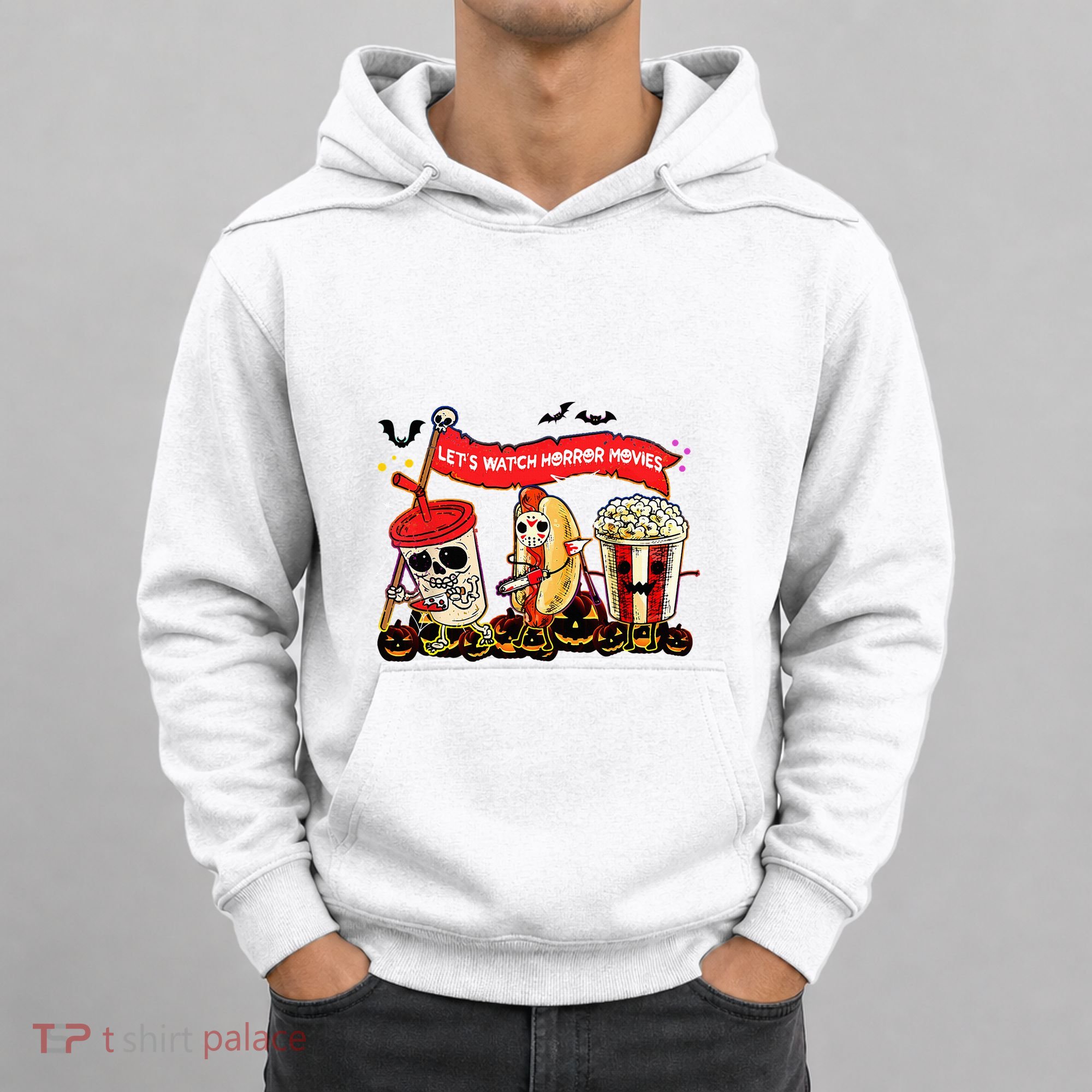 Lets Watch Horror Movies Halloween Funny Ghost Skeleton Hoodie