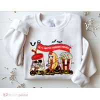 Lets Watch Horror Movies Halloween Funny Ghost Skeleton Sweatshirt thumb 2