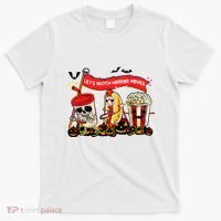 Lets Watch Horror Movies Halloween Funny Ghost Skeleton T-Shirt thumb 0