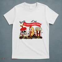 Lets Watch Horror Movies Halloween Funny Ghost Skeleton T-Shirt thumb 5