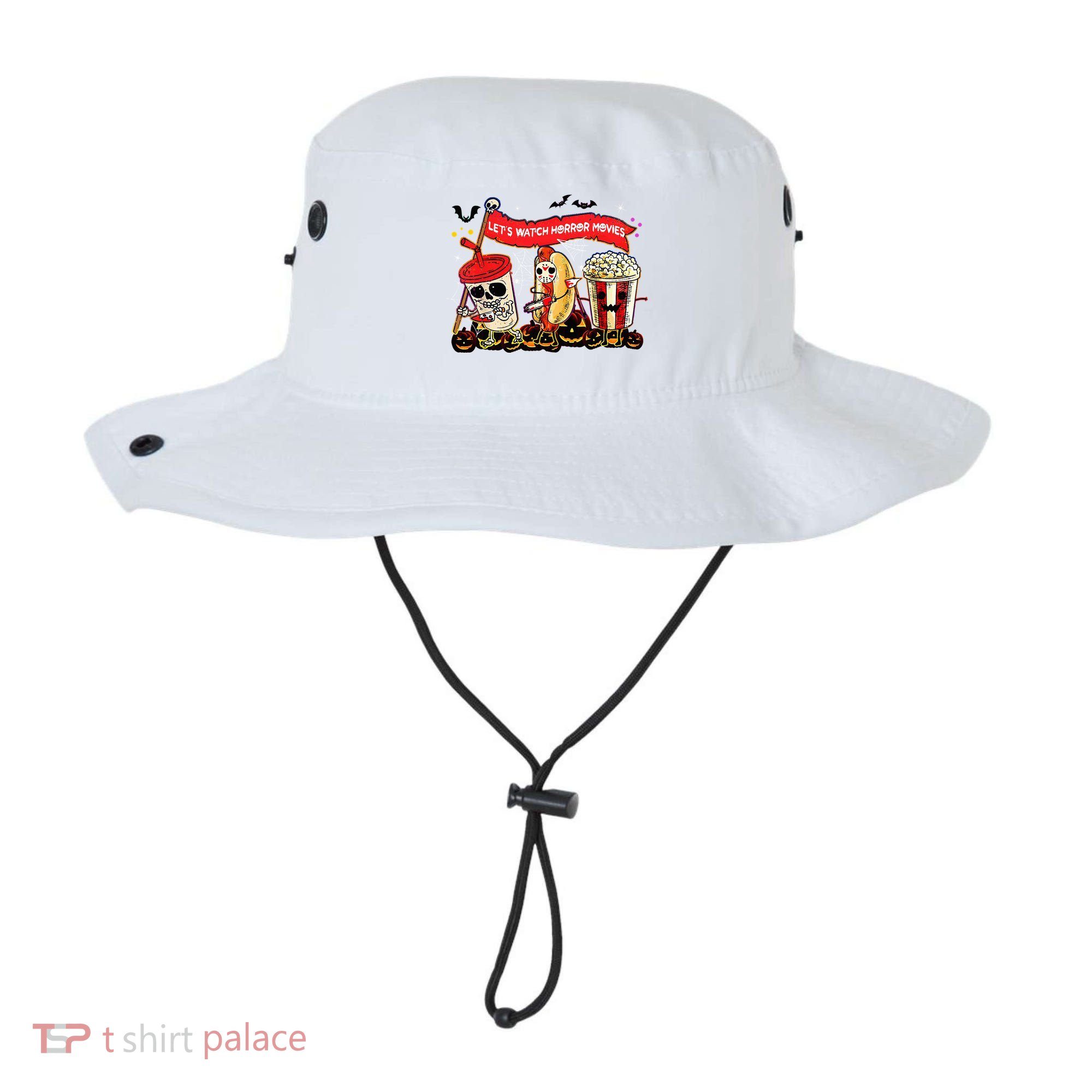 Lets Watch Horror Movies Halloween Funny Ghost Skeleton Bucket Hat
