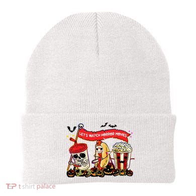 Lets Watch Horror Movies Halloween Funny Ghost Skeleton Beanie