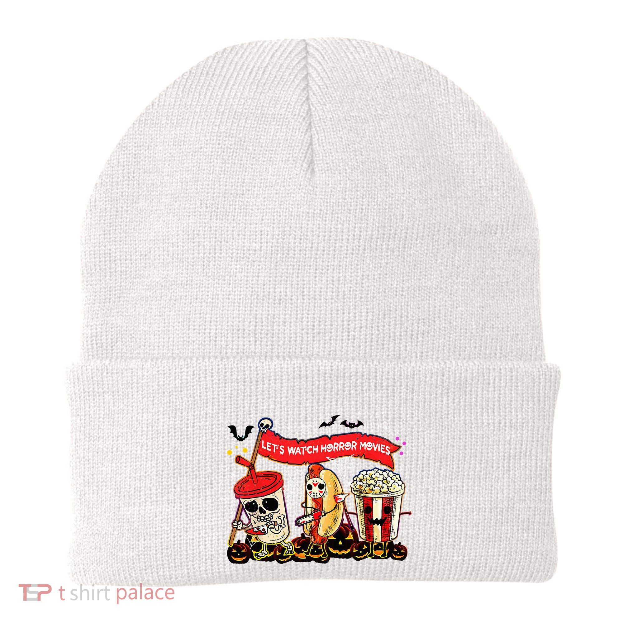 Lets Watch Horror Movies Halloween Funny Ghost Skeleton Beanie