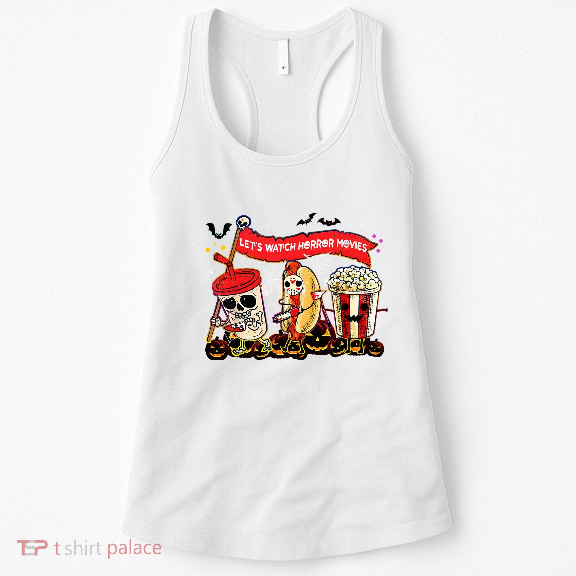 Lets Watch Horror Movies Halloween Funny Ghost Skeleton Women's Tank Top
