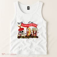 Lets Watch Horror Movies Halloween Funny Ghost Skeleton Tank Top thumb 2