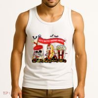 Lets Watch Horror Movies Halloween Funny Ghost Skeleton Tank Top thumb 3
