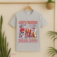Lets Watch Horror Movies Halloween Funny Ghost Skeleton T-Shirt thumb 2
